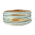 Bracciale multistrato in pelle verde menta con tubi dorati e chiusura magnetica - Verde Menta (BC375-7)