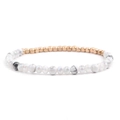 Elastic natural stone bead bracelet with marble pattern, aura glass, and rose gold beads - White Marble Style (BC325-1)