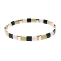 Handmade Miyuki Tila bead bracelet with black, white and green enamel tiles - Black White Green Gold (BC332-14)