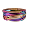 Bracciale multistrato in pelle arcobaleno con chiusura magnetica dorata e tubi metallici - Arcobaleno (BC375-8)