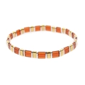Handmade Miyuki Tila bead bracelet featuring orange, gold and silver square glass beads - Orange Gold Silver (BC332-15)