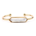 Elegante bracciale rigido dorato con pietra Druzy bianca esagonale e terminali a sfera - Gold With White Druzy