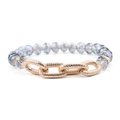 Faceted light purple crystal bead bracelet featuring textured golden triple ring accents - Purple Grey