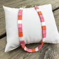 Close-up of pink, orange and white Tila beads with golden lobster clasp and chain - Pink Color-block Tila Bead Bracelet (BC483-2 Pink)