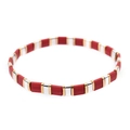 Handmade Miyuki Tila bead bracelet featuring vibrant red and gold enamel square beads - Red Gold Silver (BC332-16)