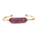Bracciale rigido aperto dorato con pietra naturale Druzy viola centrale da donna - Gold With Rose Red Druzy