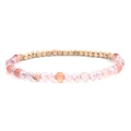 Elastic beaded bracelet with gold square beads and pink natural stones and agate - Gold Pink Orange Tone Style (BC325-3)
