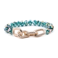 Turquoise faceted crystal bead bracelet with gold textured metal chain links - Turquoise Green