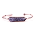 Bracciale rigido aperto oro rosa con pietra naturale druzy viola esagonale al centro - Rose Gold With Purple Druzy