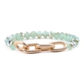 Faceted light green crystal beaded bracelet with textured gold chain links for women - Pale Green