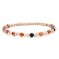 Elastic beaded bracelet with brown agate stones, champagne crystals, and gold accents - Gold Black Red Brown Mix Style (BC325-4)