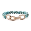 Faceted dusty blue crystal beads bracelet with hammered gold textured metal links - Blue Gray