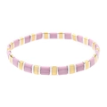 Tile bead stretch bracelet featuring pink enamel squares and metallic gold accents - Pink Gold Silver (BC332-19)