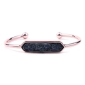 Bracciale rigido aperto oro rosa con una pietra druzy nera esagonale dalla trama cristallina - Rose Gold With Black Druzy