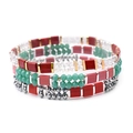 Handmade Miyuki Tila bead bracelet set featuring mint green and red multi-layer stackable beads - Red Green Clear Mix (BCSET301-4)