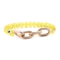 Yellow faceted crystal beaded bracelet with textured gold chain link accents - Yellow