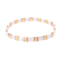 Handmade Miyuki Tila bead bracelet with white, gold, and rose gold square tiles - White Gold Rose Gold (BC332-22)