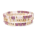 Three-piece purple and cream Miyuki Tila beaded bracelet set with gold accents - Purple Cream Mix (BCSET301-5)