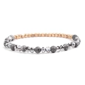 Bracciale elastico in pietra naturale con perline di marmo grigio, cristalli e oro rosa - Stile Oro Rosa Marmo Grigio Chiaro (BC325-8)