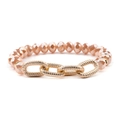 Women's gold chain bracelet with faceted champagne beads and triple ring accents - Flesh Pink