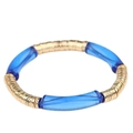 Bracelet perlé minimaliste avec tubes courbés en acrylique bleu et anneaux dorés - Bleu Transparent