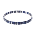 Bohemian Miyuki Tila bead bracelet featuring deep blue textured beads and silver spacers - Blue Pattern and Silver (BC332-24)