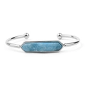 Bracciale rigido argento minimalista con una pietra naturale druzy blu esagonale - Silver With Teal Blue Druzy