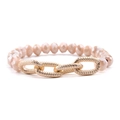 Champagne faceted glass bead bracelet with textured gold chain links for women - Light Champagne