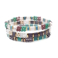 Three-piece bohemian multi-layer handmade Miyuki Tila beaded elastic bracelet set - Cyan White Purple Green (BCSET301-8)