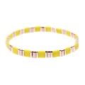 Modern stretch bracelet with yellow enamel tiles and rose gold metallic blocks - Yellow and Rose Gold (BC332-26)