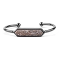 Bracciale rigido aperto in metallo nero minimalista con pietra Druzy esagonale marrone - Black With Champagne Druzy
