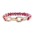Faceted burgundy crystal beads bracelet with textured golden chain links and mesh pattern - Burgundy