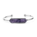 Bracciale rigido aperto argentato con intarsio in pietra naturale druzy viola - Silver With Purple Druzy