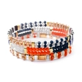 Bohemian multi-layer handmade beaded bracelet with colorful glass tiles and metal spacers - Orange Blue White Champagne (BCSET301-9)