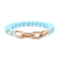 Elastic beaded bracelet with sky blue faceted beads and gold link chain accent - Sky Blue