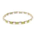 Handmade Miyuki Tila bead bracelet featuring sage green, silver, and rose gold square tiles - Green Silver Rose Gold (BC332-29)