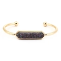 Bracciale rigido aperto a forma di C dorato con intarsio in pietra esagonale luccicante - Gold With Multicolor Druzy