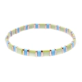 Handmade Miyuki tila bead stretch bracelet with light green, blue beads and rose gold spacers - Green Blue and Rose Gold (BC332-31)
