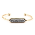 Bracciale a polsino dorato aperto con pietra druzy grigio scuro rettangolare e sfere - Gold With Silver Gray Druzy