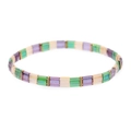 Colorful handmade Miyuki Tila bead bracelet with green, purple, and gold accents - Green Purple Beige Gold (BC332-21)