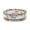 Three-piece layered Miyuki Tila bead bracelet set in gold, blue and grey metallic tones - Gray Blue White Gold (BCSET301-14)