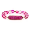 Bracelet en perles rouge rose avec pendentif druzy violet hexagonal et dorure - Rose Rouge (BC385-5)
