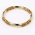 Elastisches Armreif-Armband mit abwechselnden Leoparden-Print und goldenen Acryl-Perlen - Leoparden-Stil 3 (BC487-3)