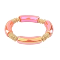 Modieuze iriserende roze buisarmband met gouden schijfkralen in een afwisselend patroon - Iriserend Perzikroze (BC406-19)