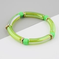 Green acrylic curved tube bracelet with matte neon beads and golden discs - Fluorescent Green