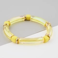 Modern beaded bracelet with bright yellow acrylic curved tubes and matte square beads - Yellow