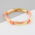 Elastic bead bracelet with iridescent gold curved tubes and orange frosted square beads - Orange