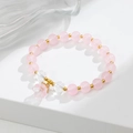 Bracciale di perle al quarzo rosa con distanziali dorati e ciondolo a fiore di mughetto - Rosa Chiaro (GBC02-1)