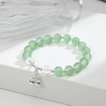 Elegante bracciale di perline con cristalli verde chiaro e un ciondolo a ciliegia in argento - Verde Chiaro Effetto Giada (GBC02-2)