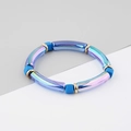 Iridescent acrylic tube bracelet with matte blue square beads and gold accents - Sapphire Blue